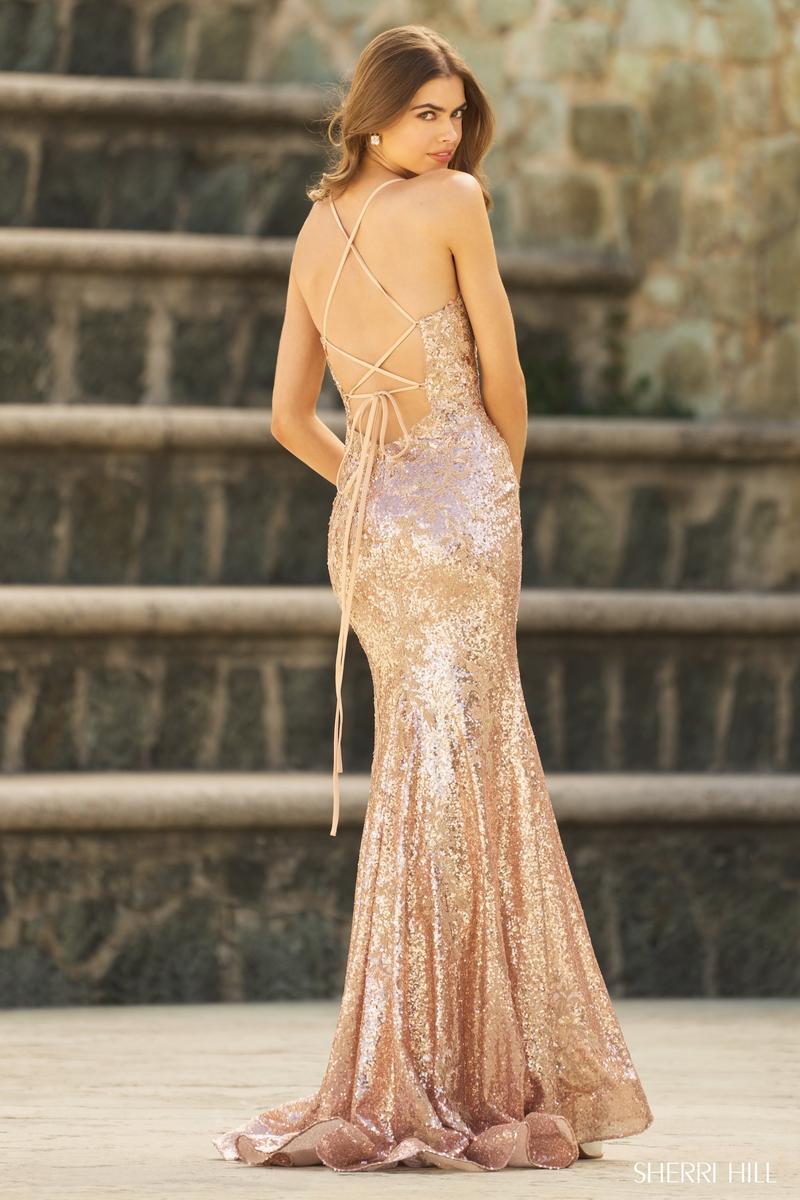 gold sequin prom dress